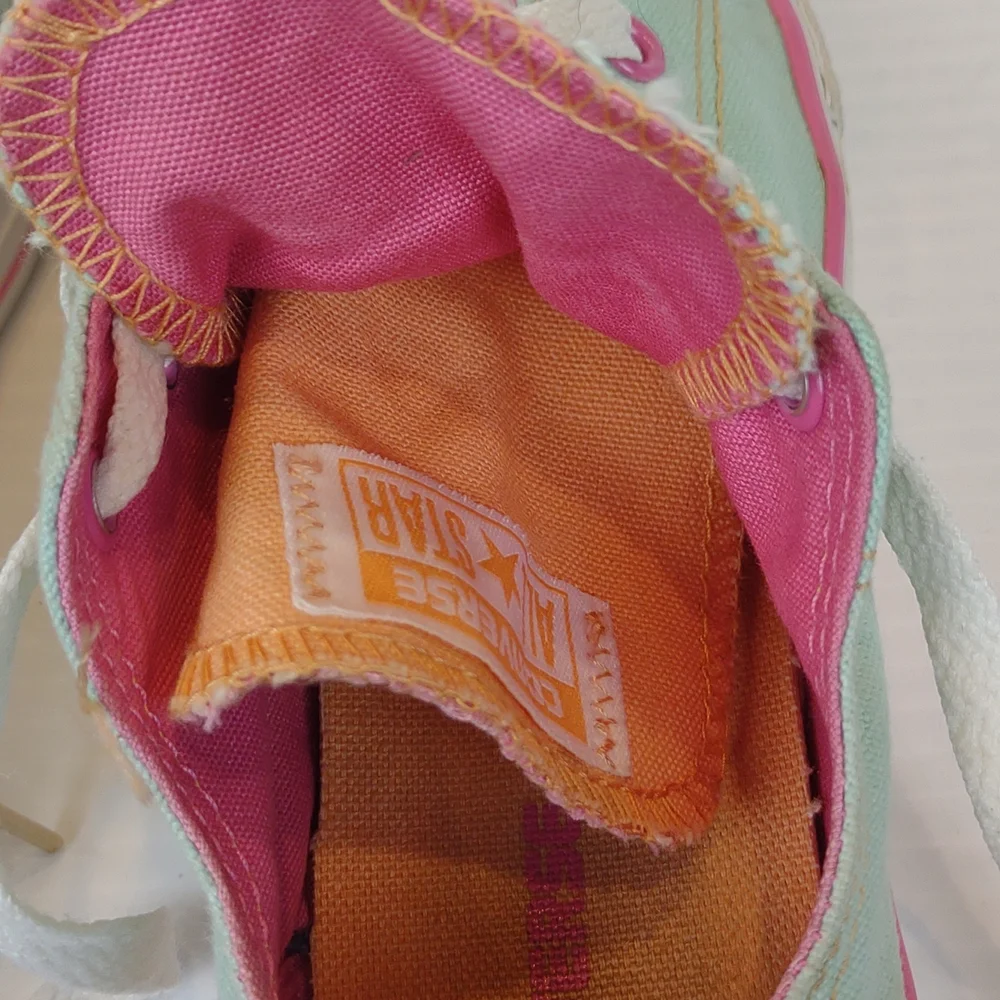 Converse Youth All Star Low Double Tongue Laces Sneakers Skate Shoes Pink & Mint
